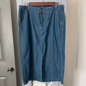 Roper Blue Denim Midi Skirt with Front Pockets